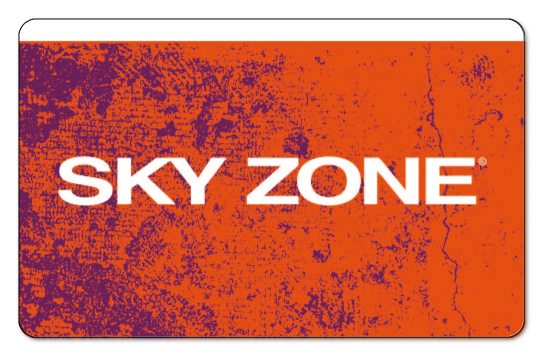 Large Sky Zone logo in white over a distressed orange background.
